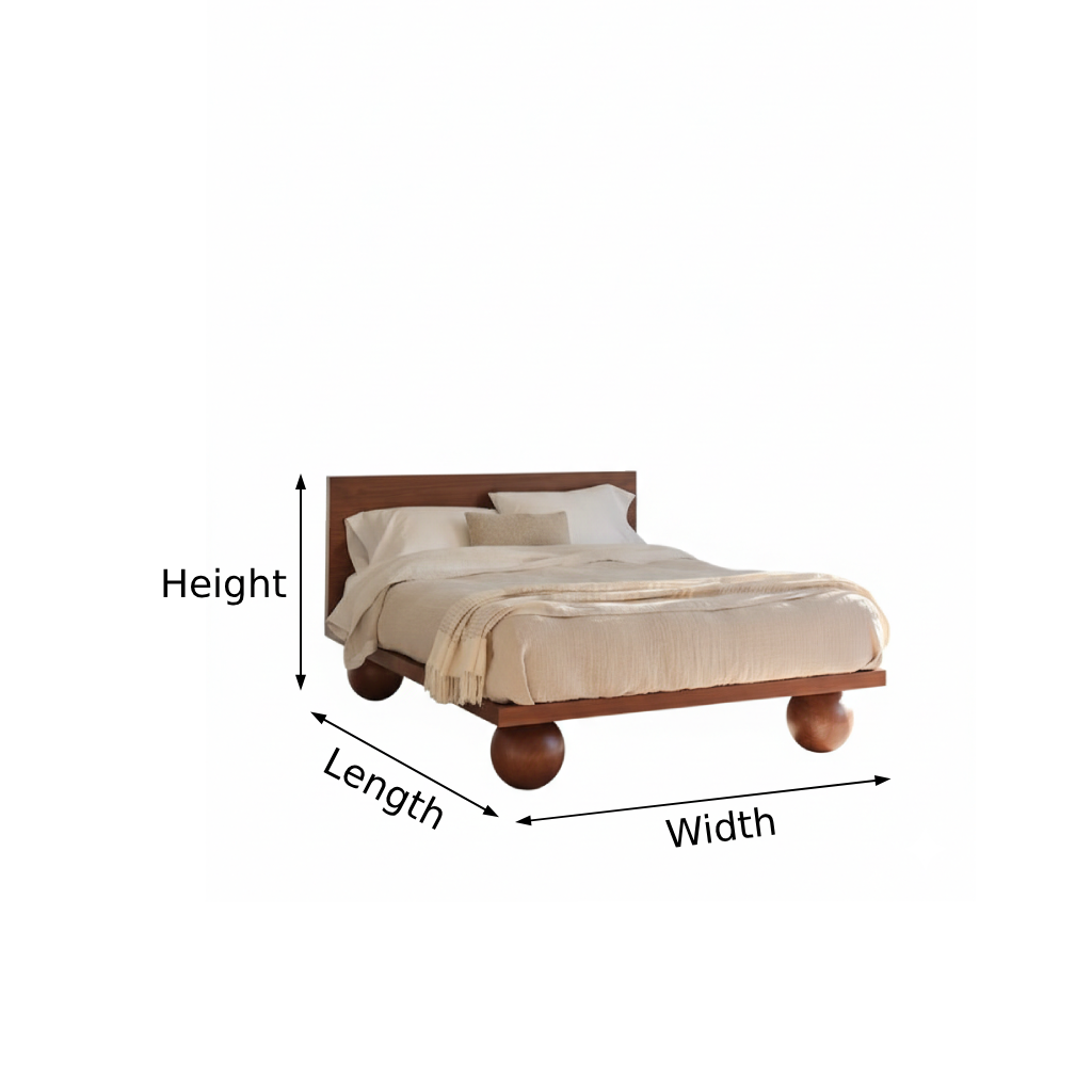 Modern Wooden Platform Bed With Round Ball Legs And Low Profile Frame For Bedroom