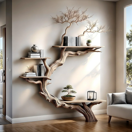 Artistic Tree Branch Bookshelf – Handmade Floating Wood Shelf