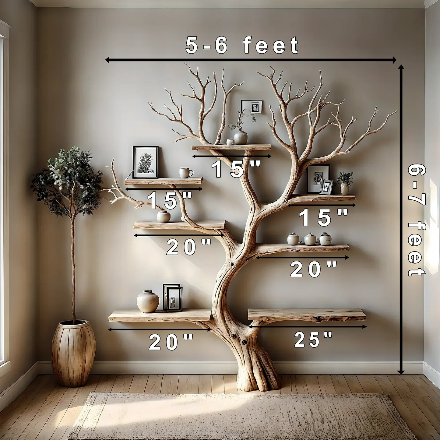 Decorative Tree Bookshelf – Solid Wood Wall-Mounted Design