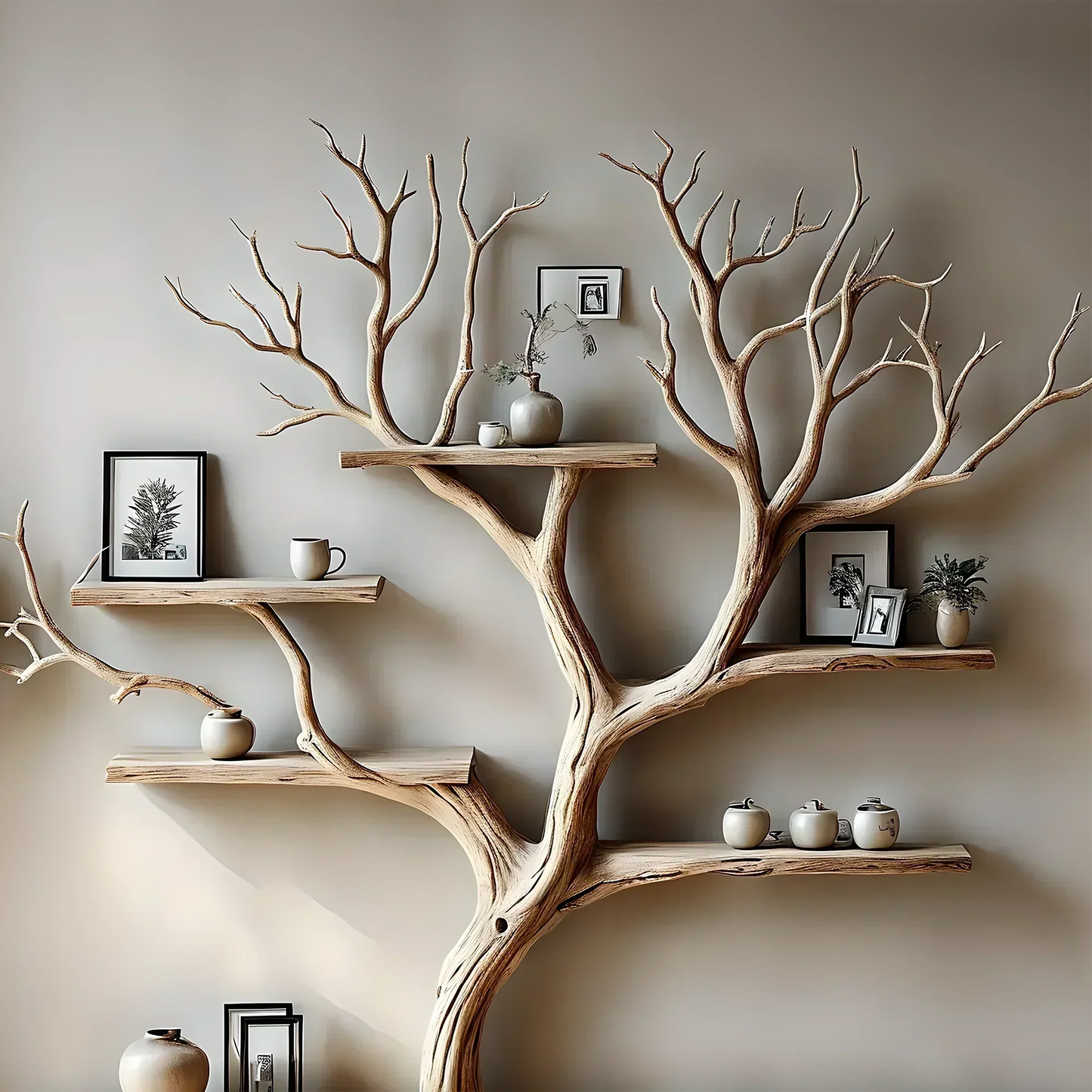 Decorative Tree Bookshelf – Solid Wood Wall-Mounted Design