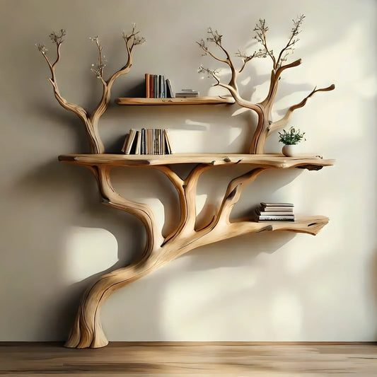 Grace Tree Bookshelf – Handcrafted Organic Wall Sculpture in Natural Wood Material