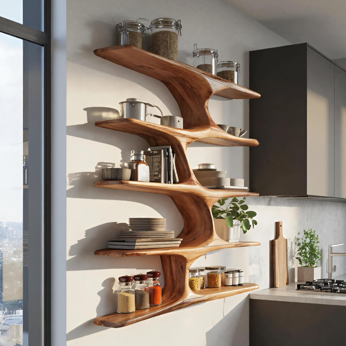 Handmade Live Edge Wall Shelf For Kitchen
