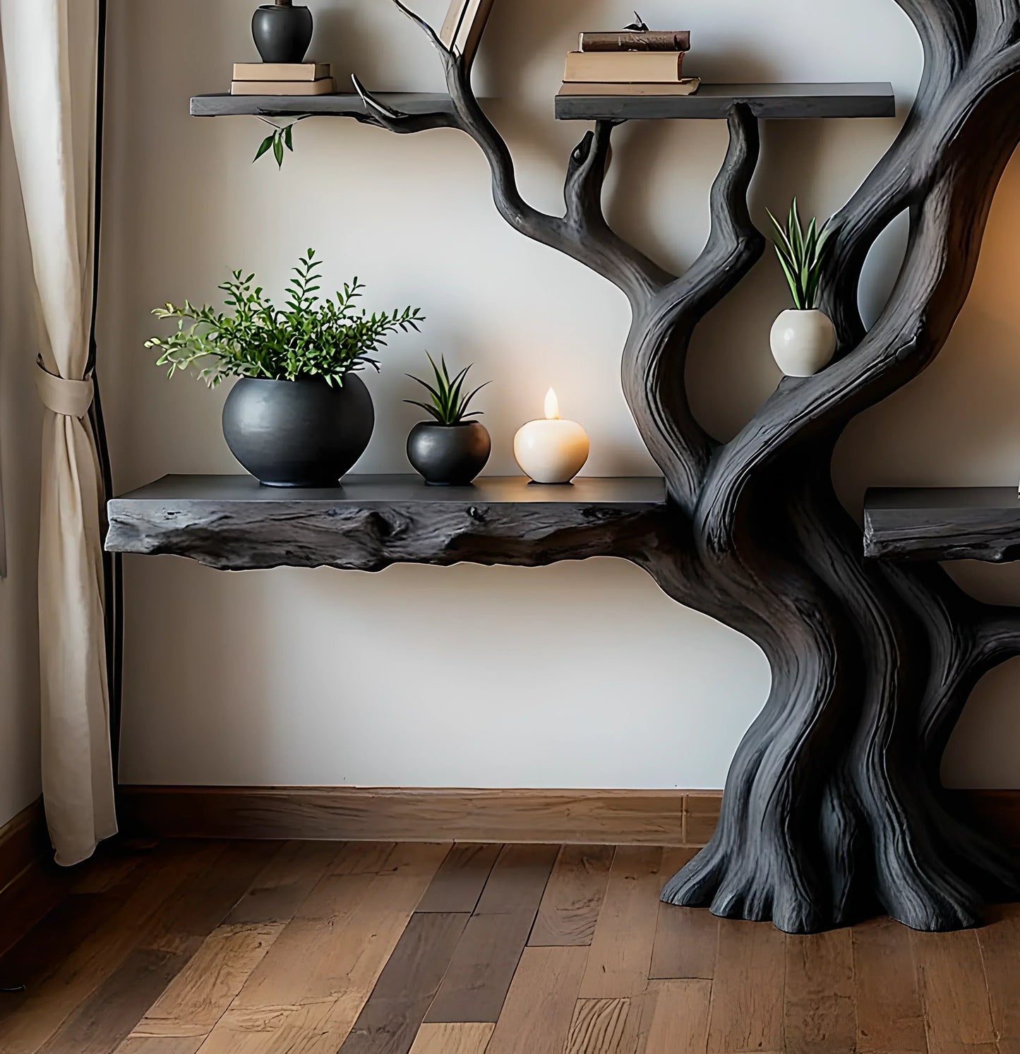 Japandi Tree Bookshelf – Handcrafted Sculptural Design in Natural Wood Material