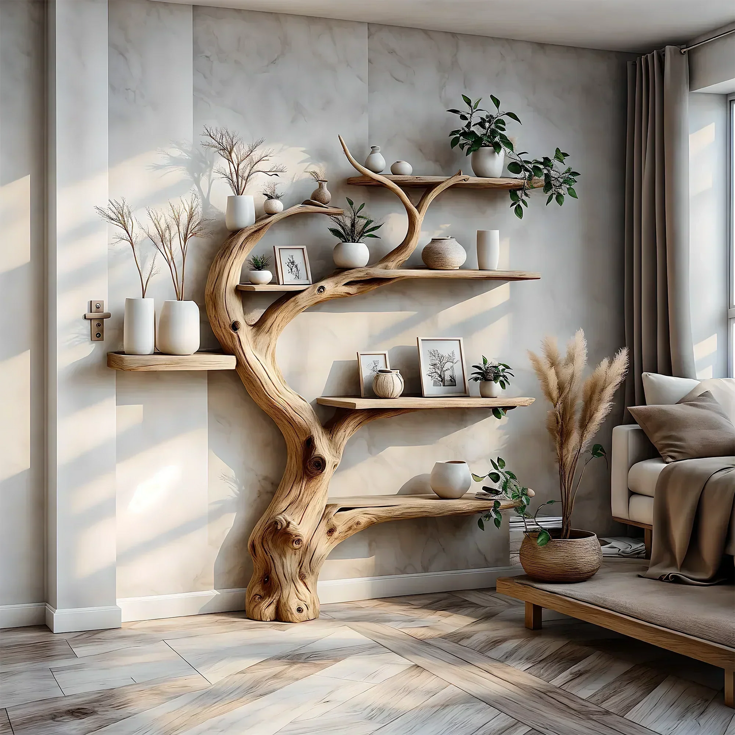 Solid Wood Tree Bookshelf – Artistic Wall Decoration