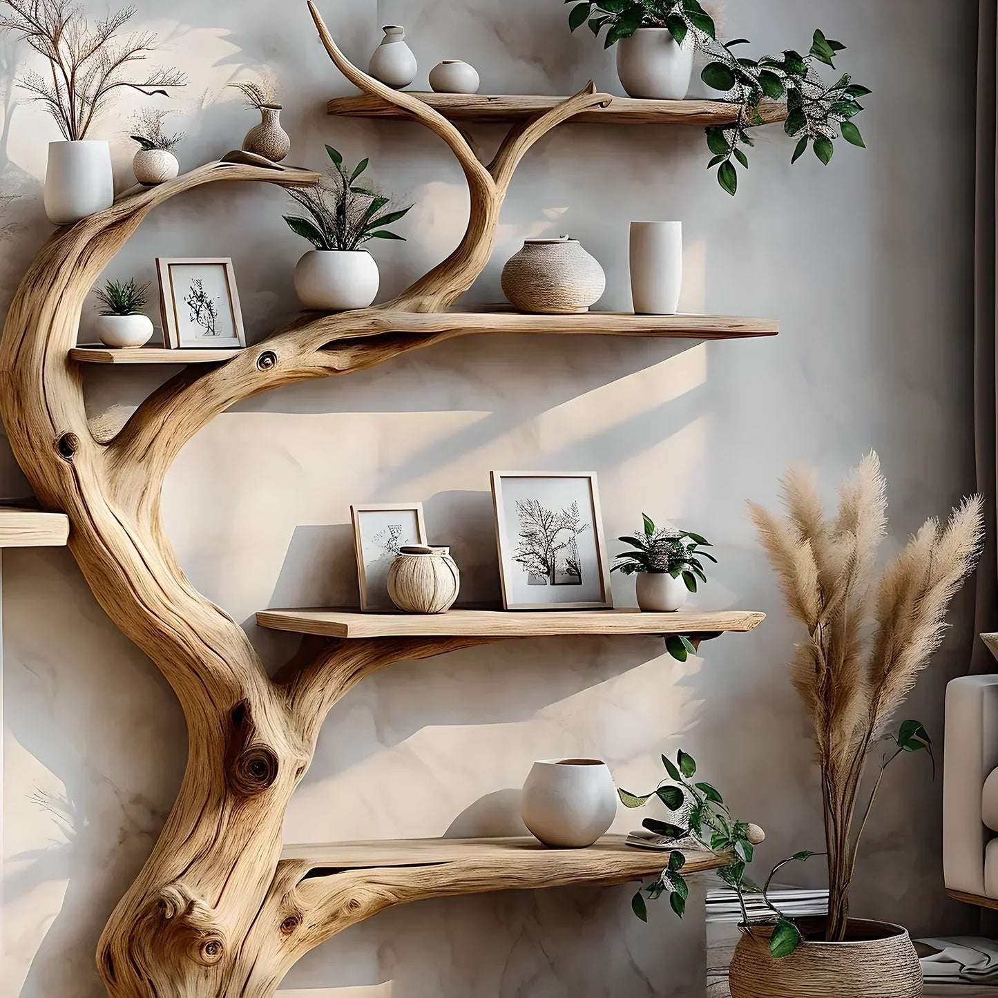 Solid Wood Tree Bookshelf – Artistic Wall Decoration