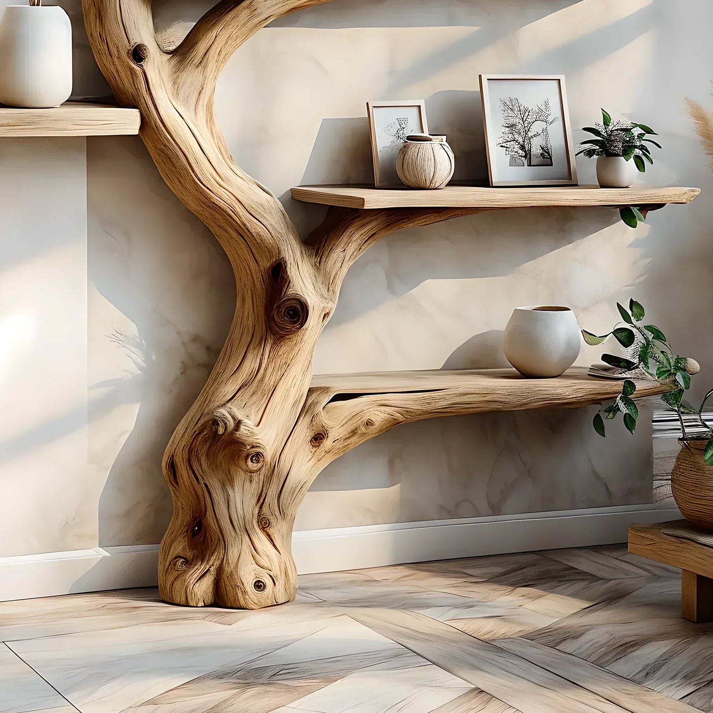 Solid Wood Tree Bookshelf – Artistic Wall Decoration
