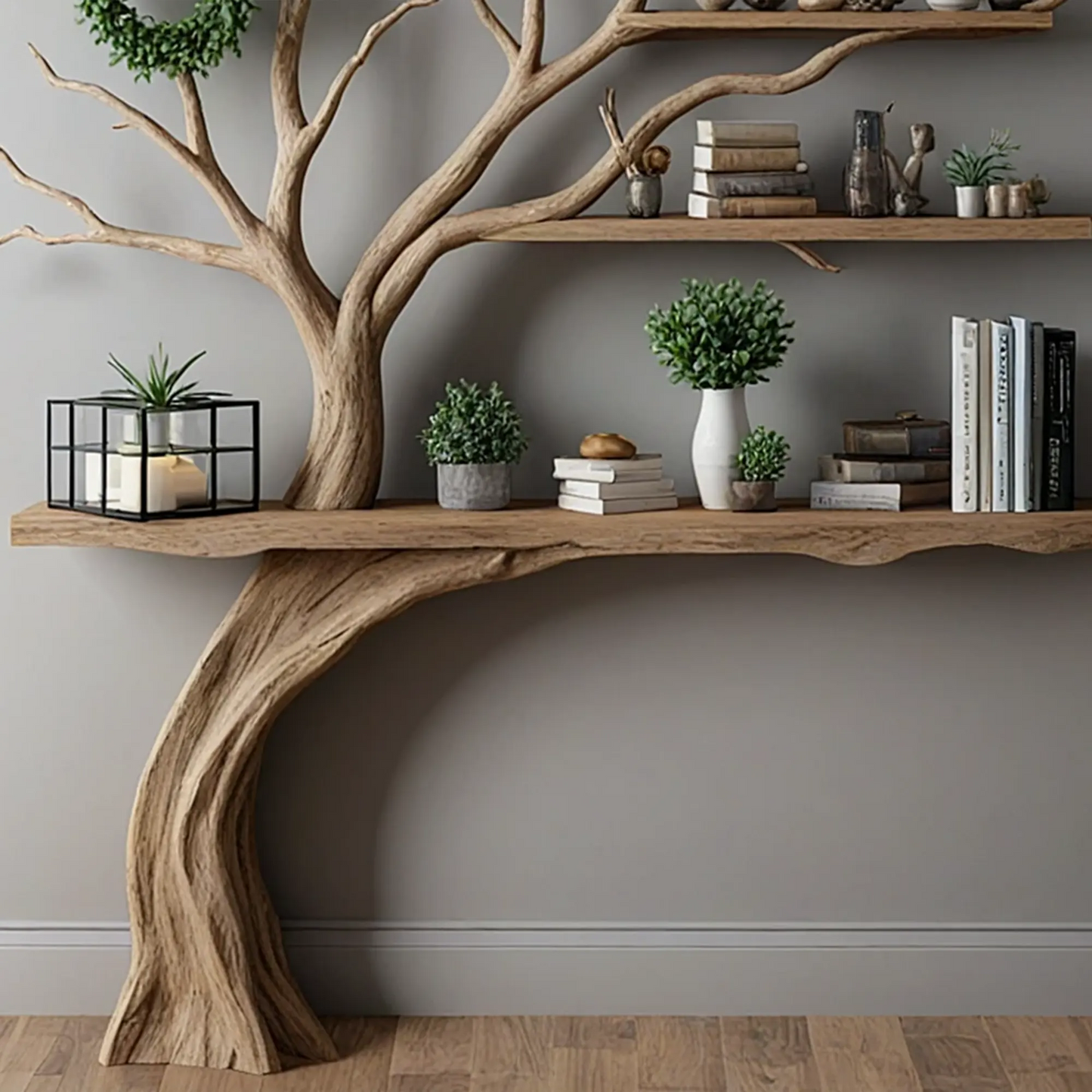 Tree Branch Bookshelf – Handmade Solid Wood Artistic Design