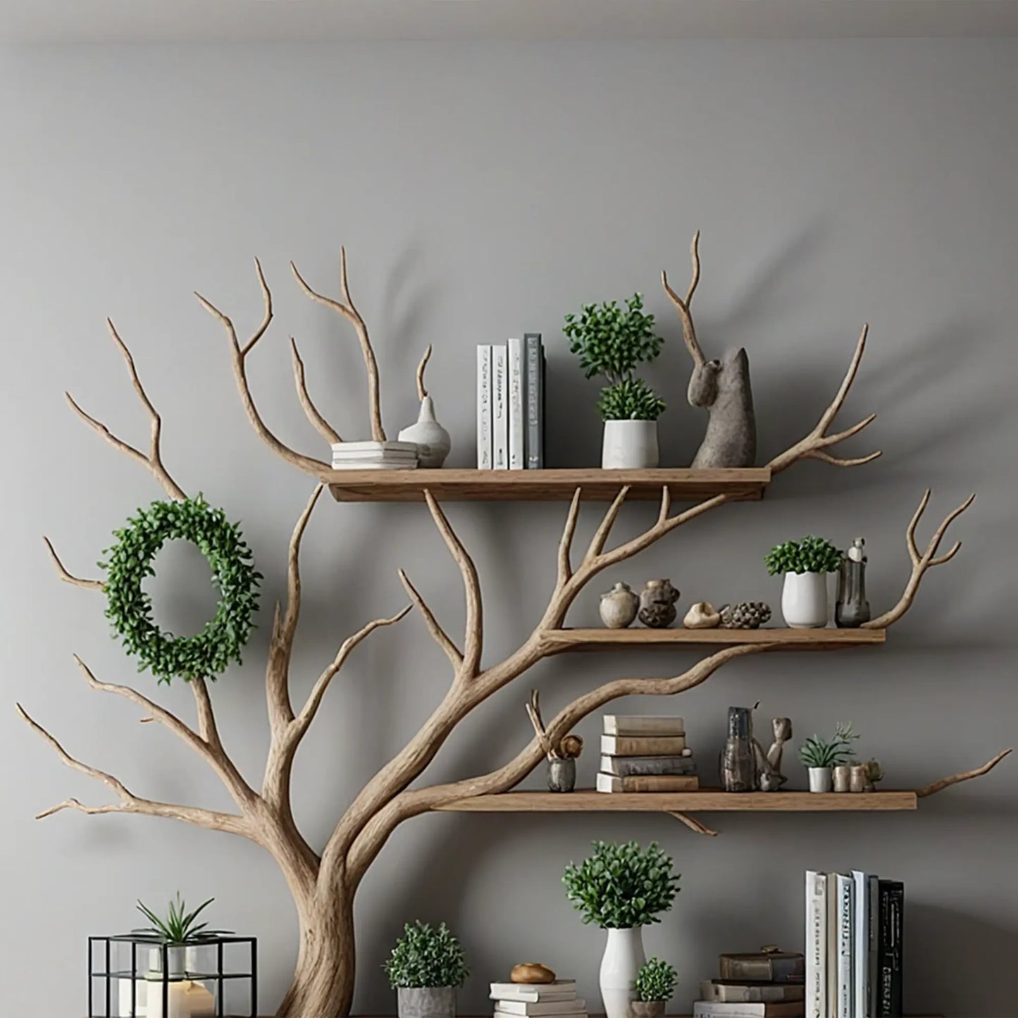 Tree Branch Bookshelf – Handmade Solid Wood Artistic Design