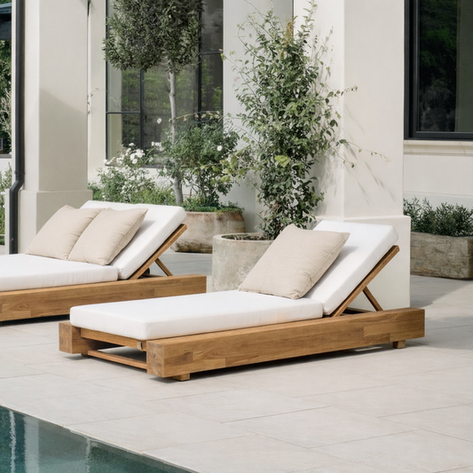 Adjustable Wooden Chaise Lounge with Cushions for Outdoor