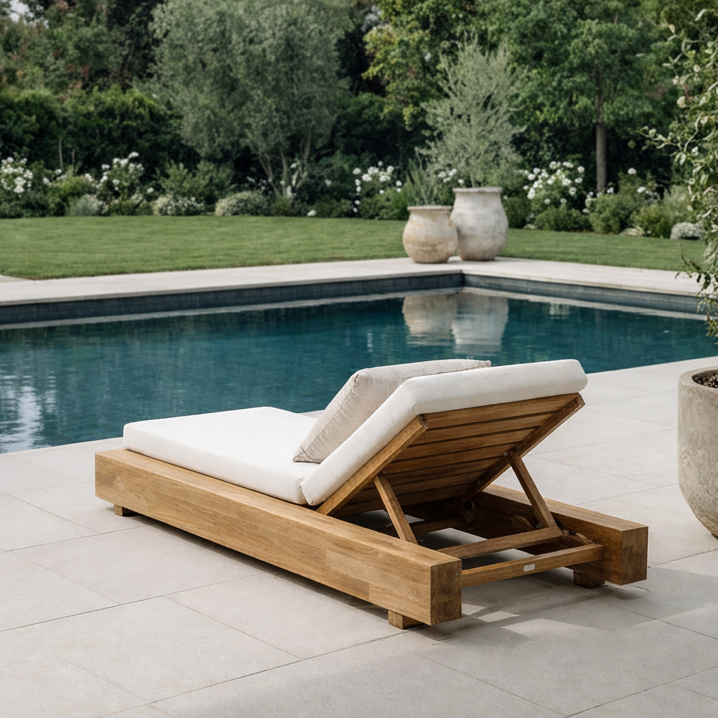 Adjustable Wooden Chaise Lounge with Cushions for Outdoor