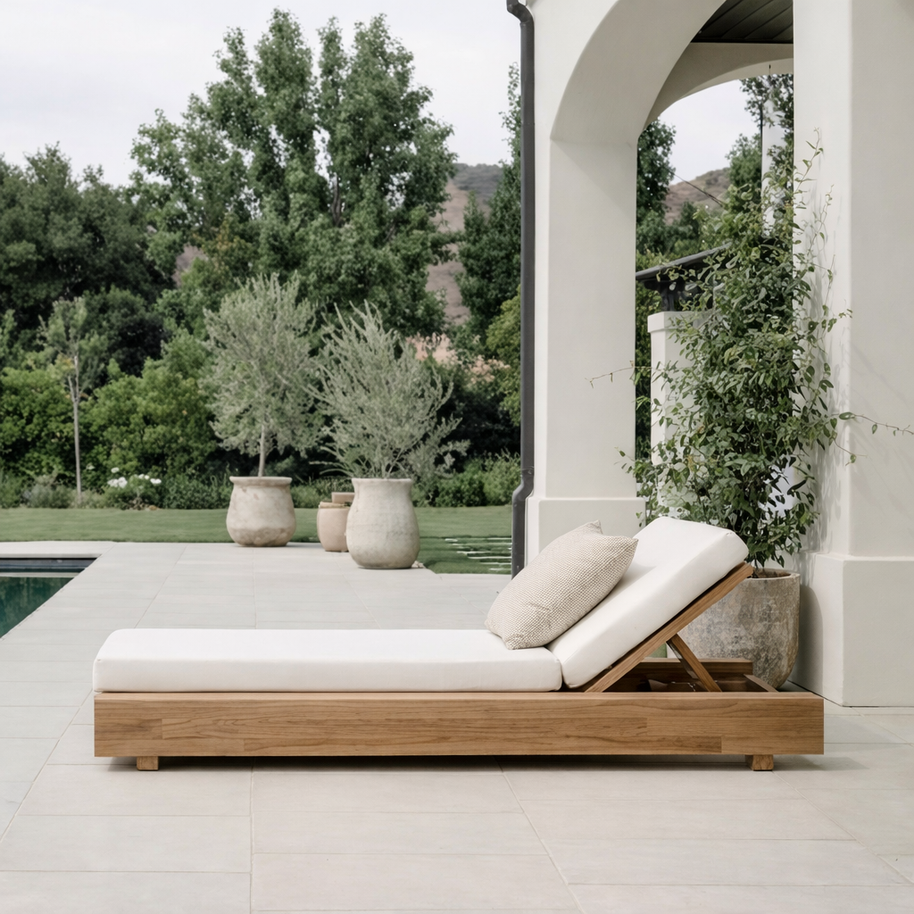 Adjustable Wooden Chaise Lounge with Cushions for Outdoor