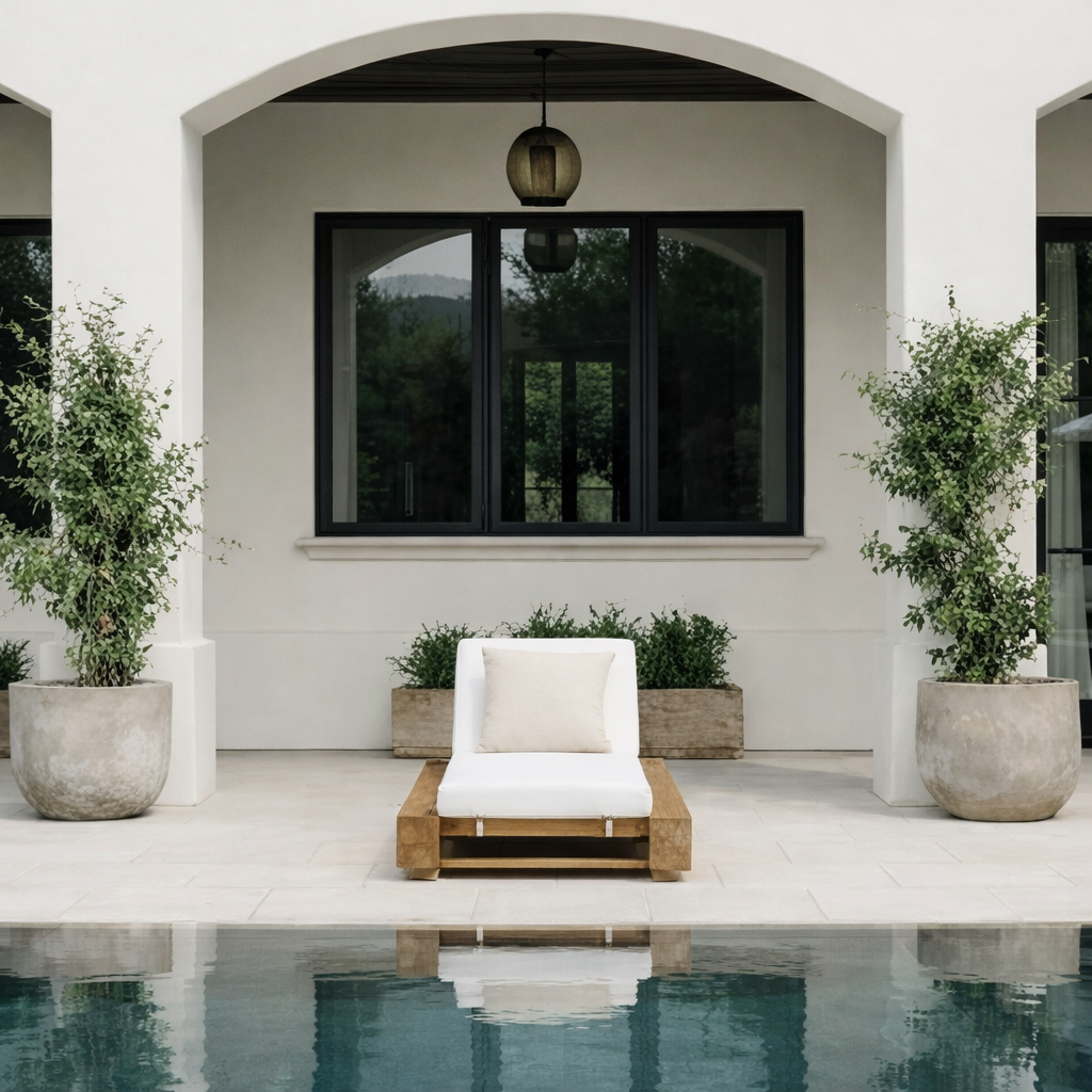 Adjustable Wooden Chaise Lounge with Cushions for Outdoor