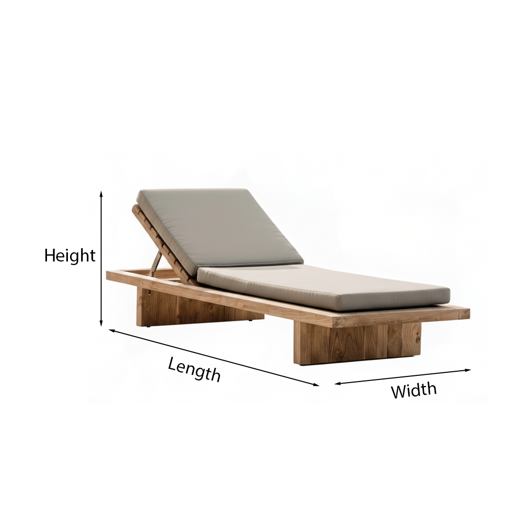 Chaise Lounge with Adjustable Backrest and Wooden Base for Outdoor