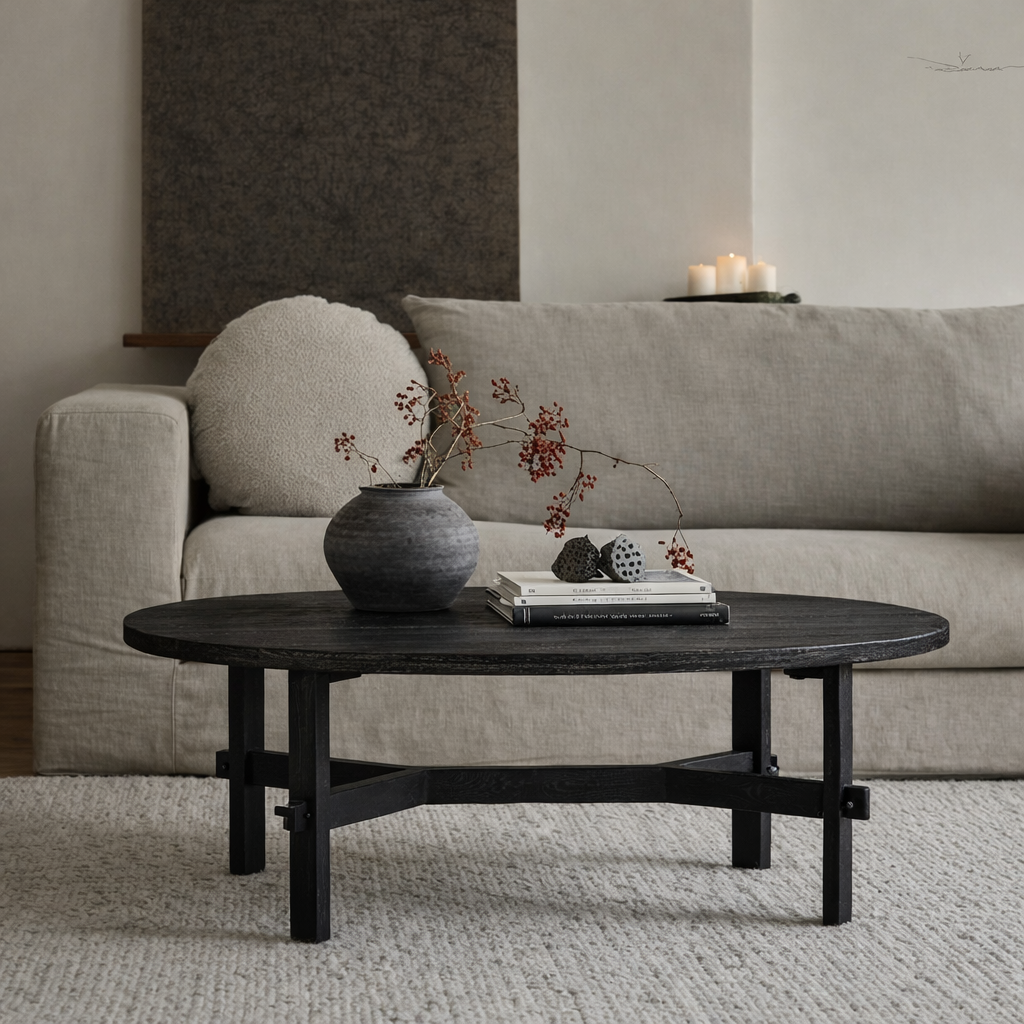 Classic Oval Coffee Table With Low Profile Frame And Sturdy Wood Base For Living Room