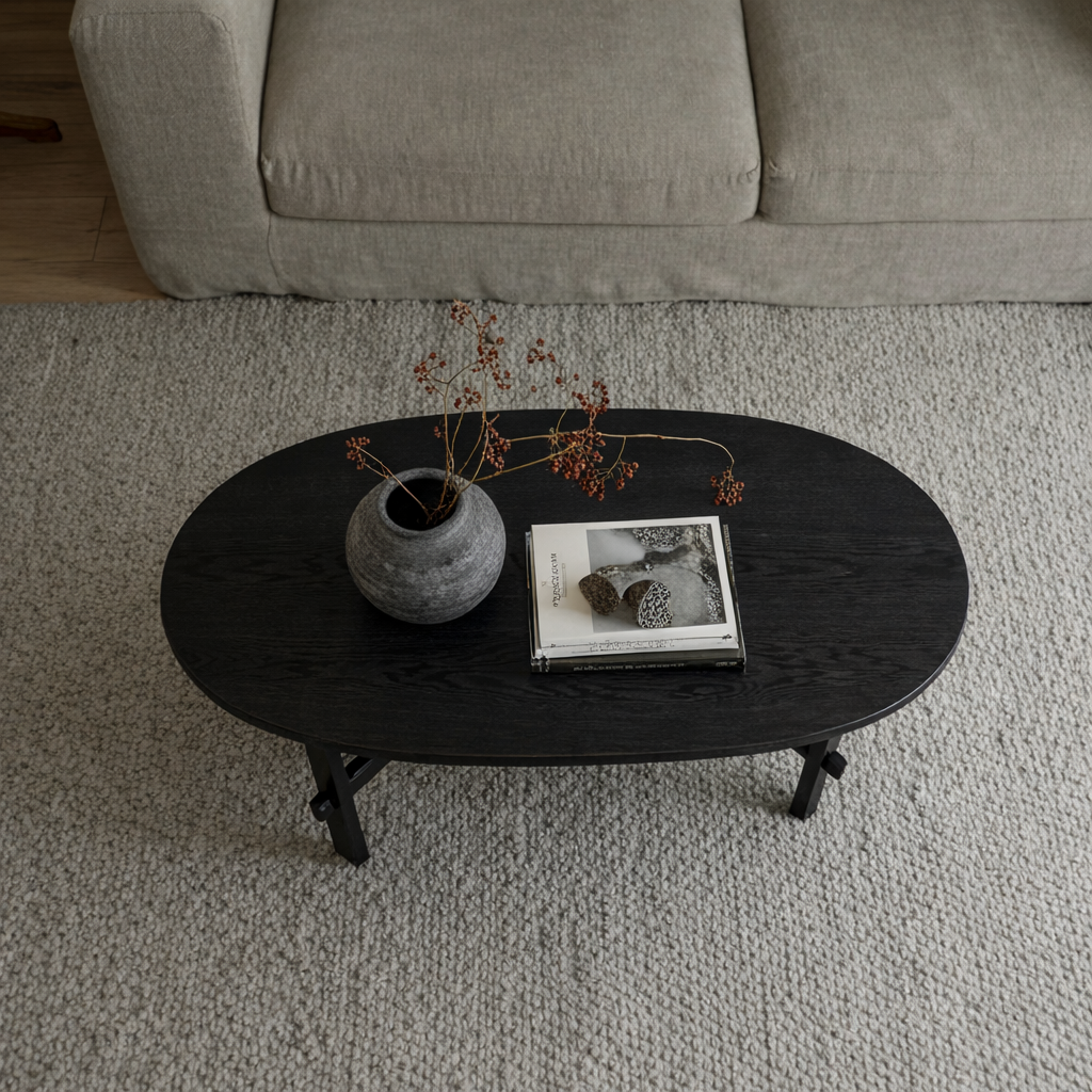 Classic Oval Coffee Table With Low Profile Frame And Sturdy Wood Base For Living Room