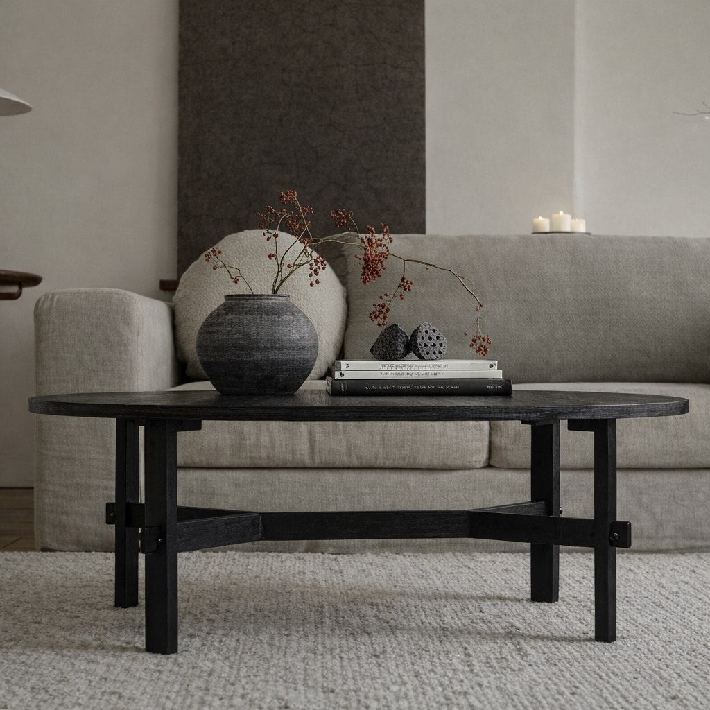 Classic Oval Coffee Table With Low Profile Frame And Sturdy Wood Base For Living Room