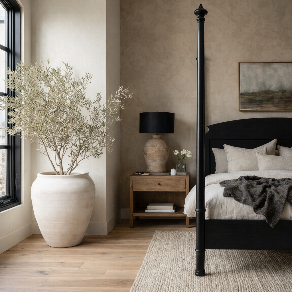 Classic Wooden Canopy Bed With Turned Posts And Curved Headboard For Bedroom