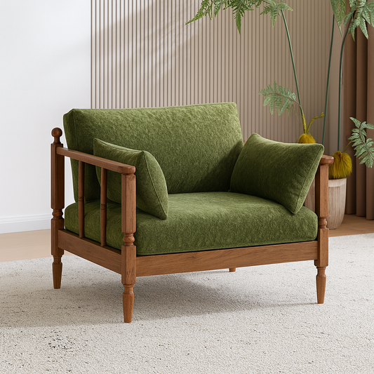 Farmhouse Wooden Accent Chair With Upholstered Seat For Living Room