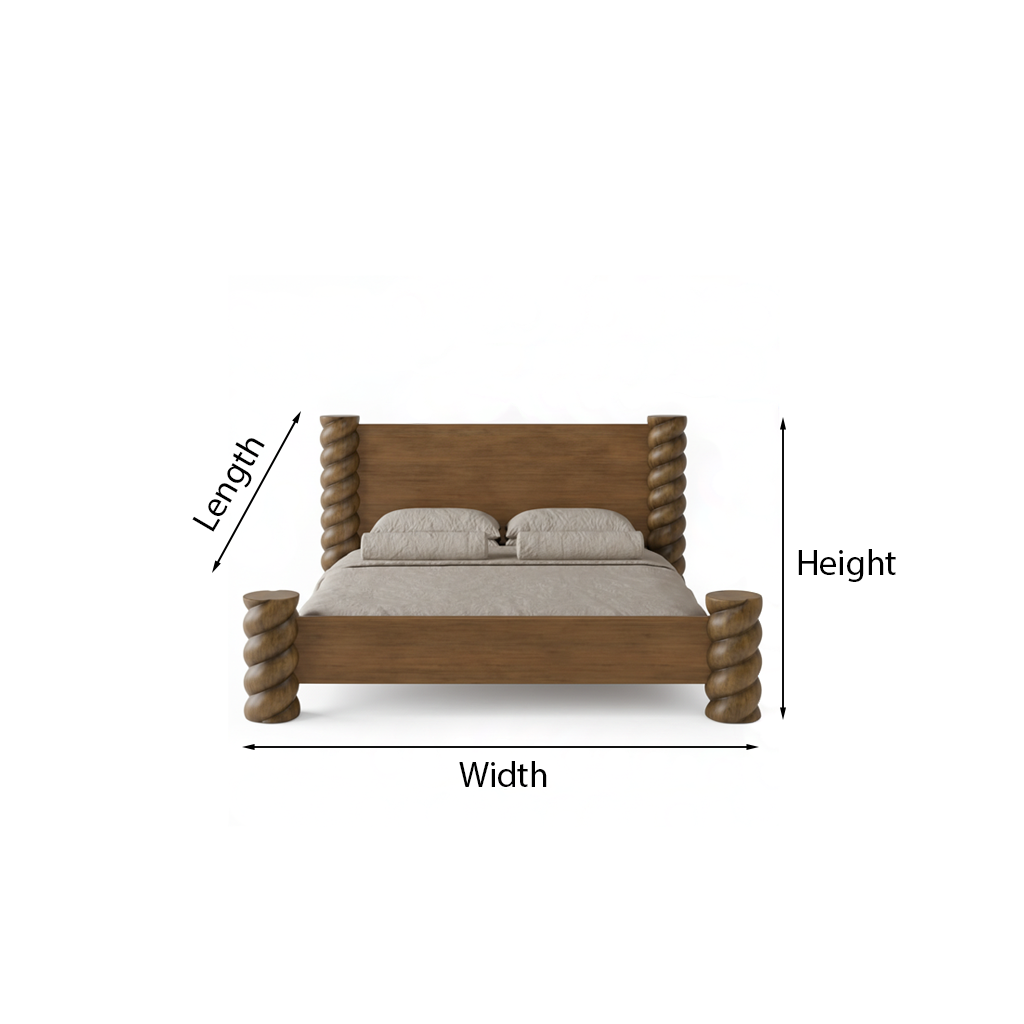 Farmhouse Wooden Bed Frame With Twist Post Headboard For Bedroom