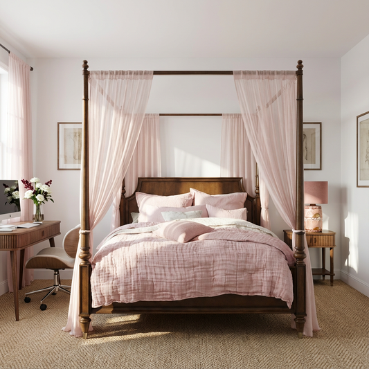 Farmhouse Wooden Canopy Bed Frame For Bedroom