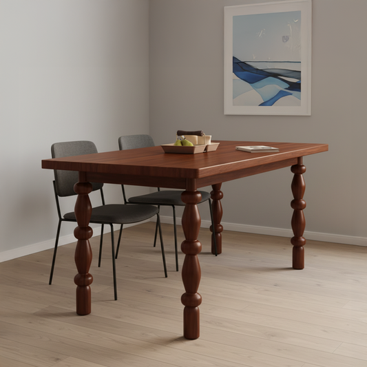 Farmhouse Wooden Dining Table With Turned Leg Base For Dining Room