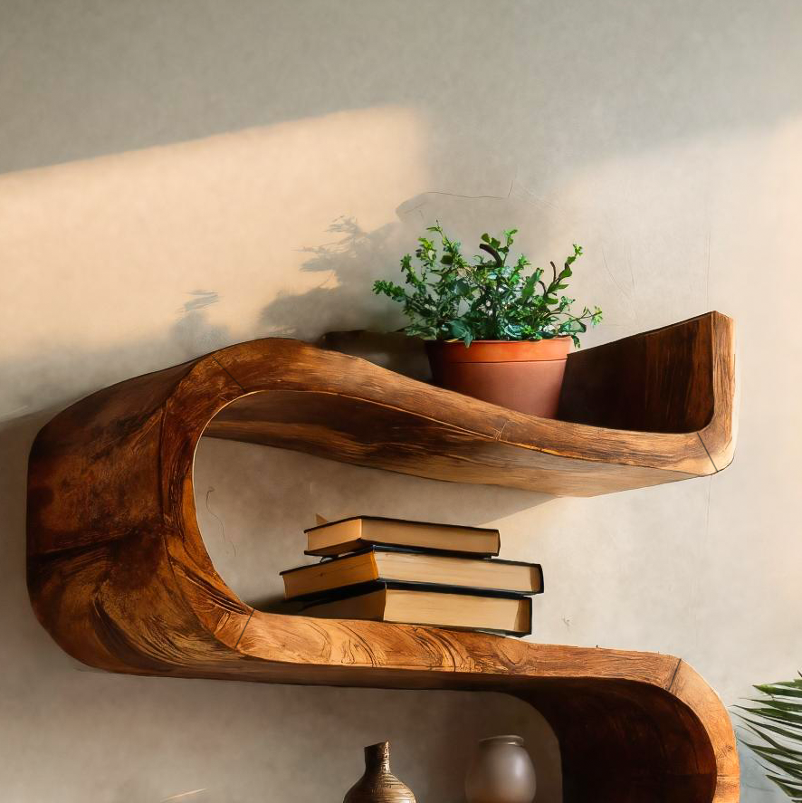 Artistic Handcrafted Curved Wall Shelf For Entryway Display