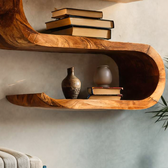 Artistic Handcrafted Curved Wall Shelf For Entryway Display
