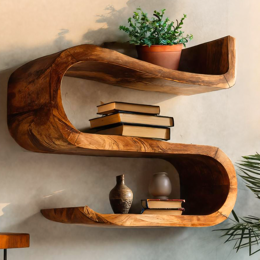 Artistic Handcrafted Curved Wall Shelf For Entryway Display