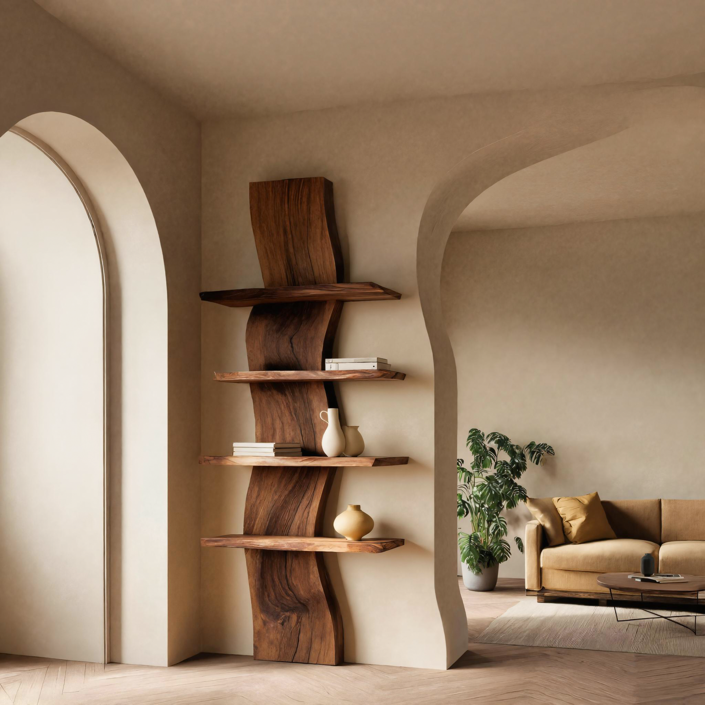 Handcrafted Curved Floating Shelf For Living Room Or Entryway