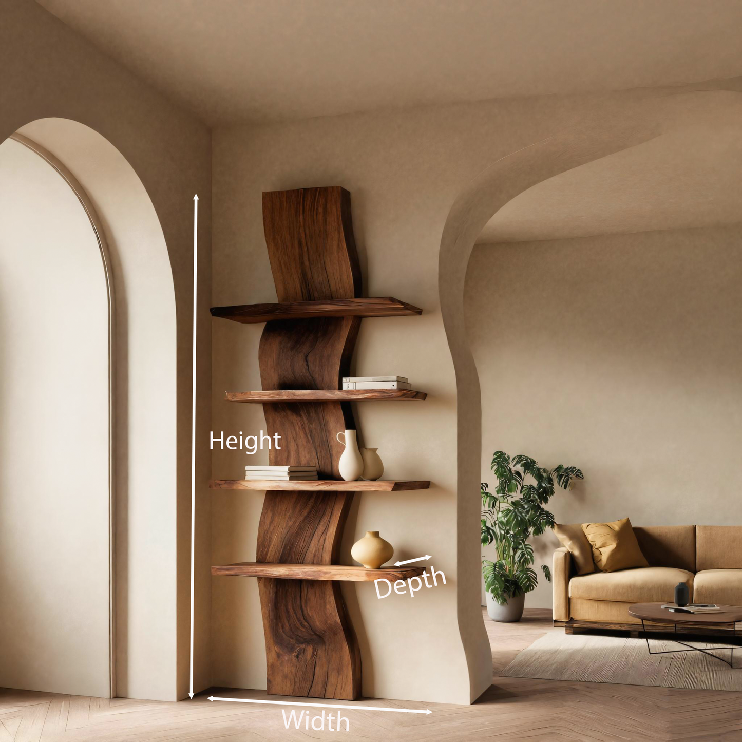 Handcrafted Curved Floating Shelf For Living Room Or Entryway