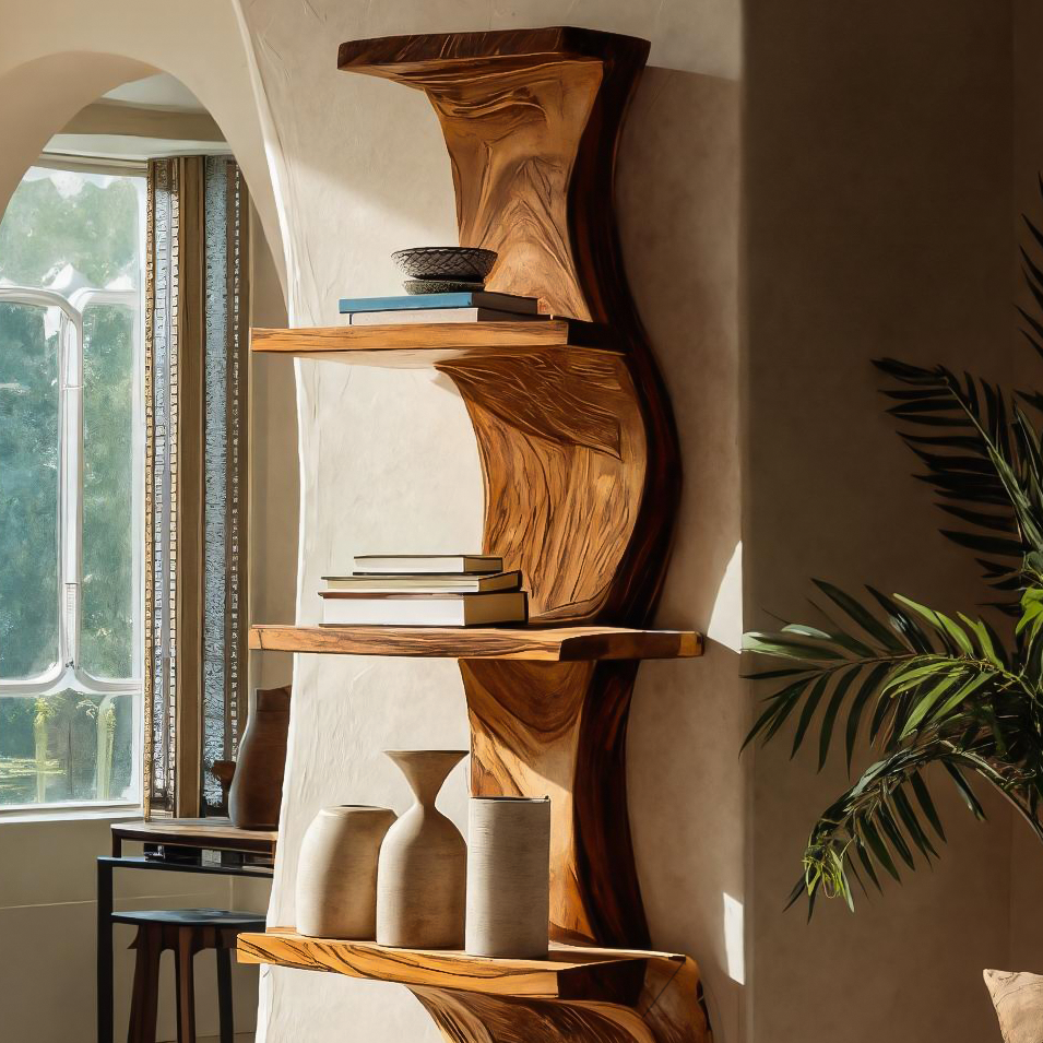 Artistic Tall Curved Floating Shelf For Living Room