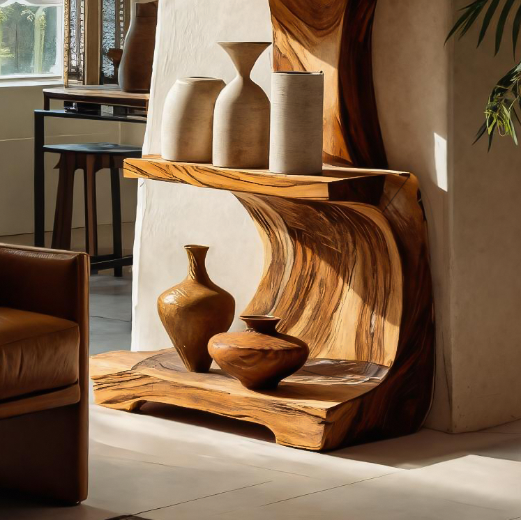 Artistic Tall Curved Floating Shelf For Living Room