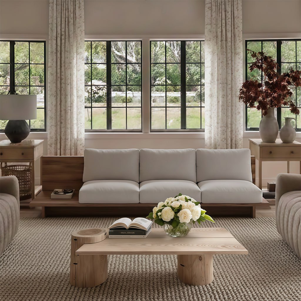 Japandi Wooden Low Profile Sofa For Living Room