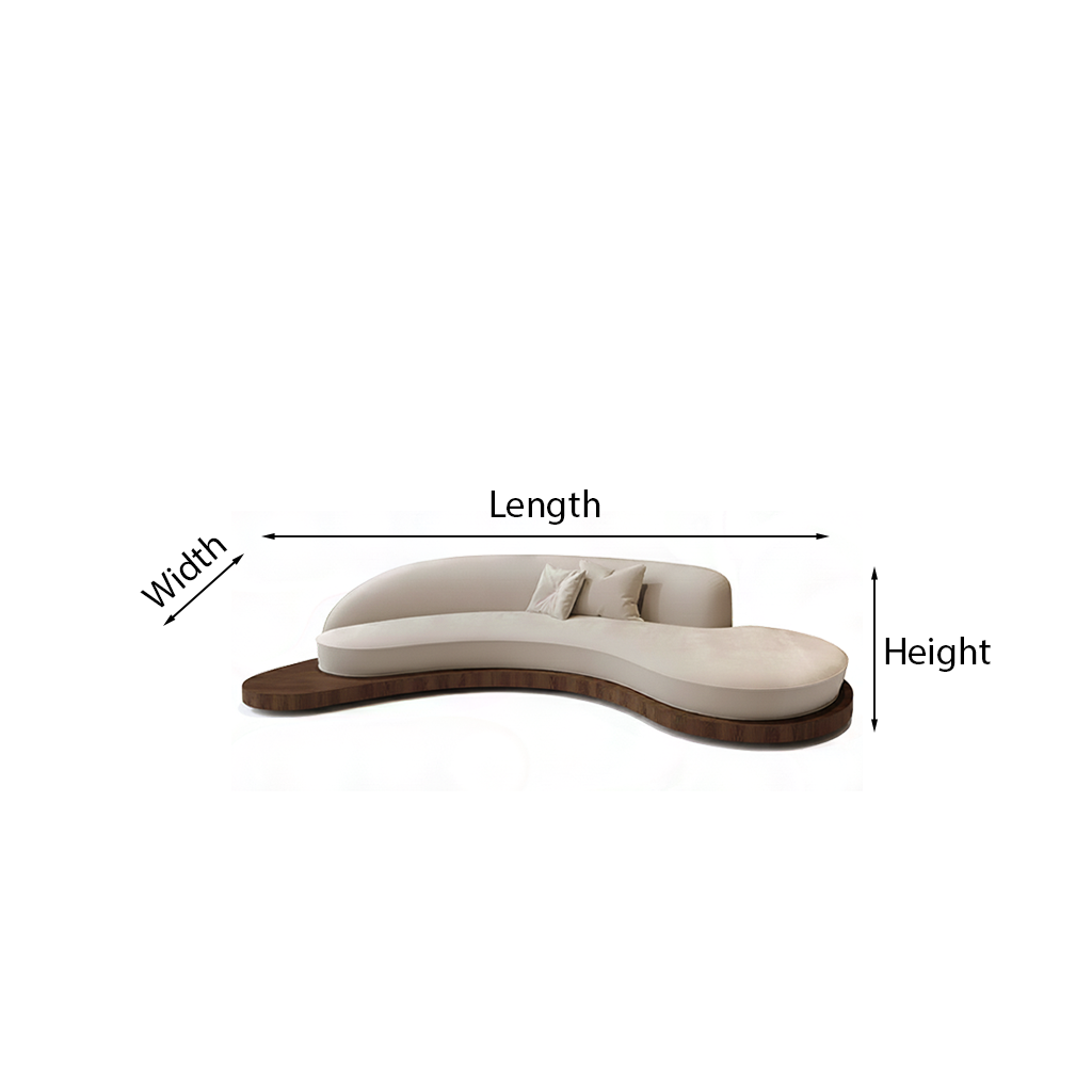 Modern Upholstered Curved Chaise Sofa With Wood Platform Base For Living Room