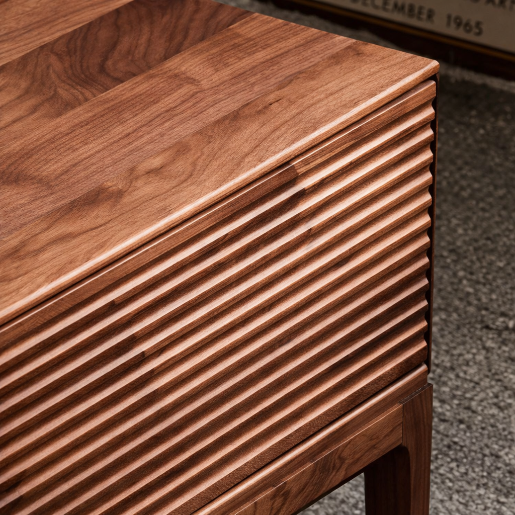 Modern Wooden Coffee Table With Fluted Drawer Fronts And Two Storage Drawers For Living Room