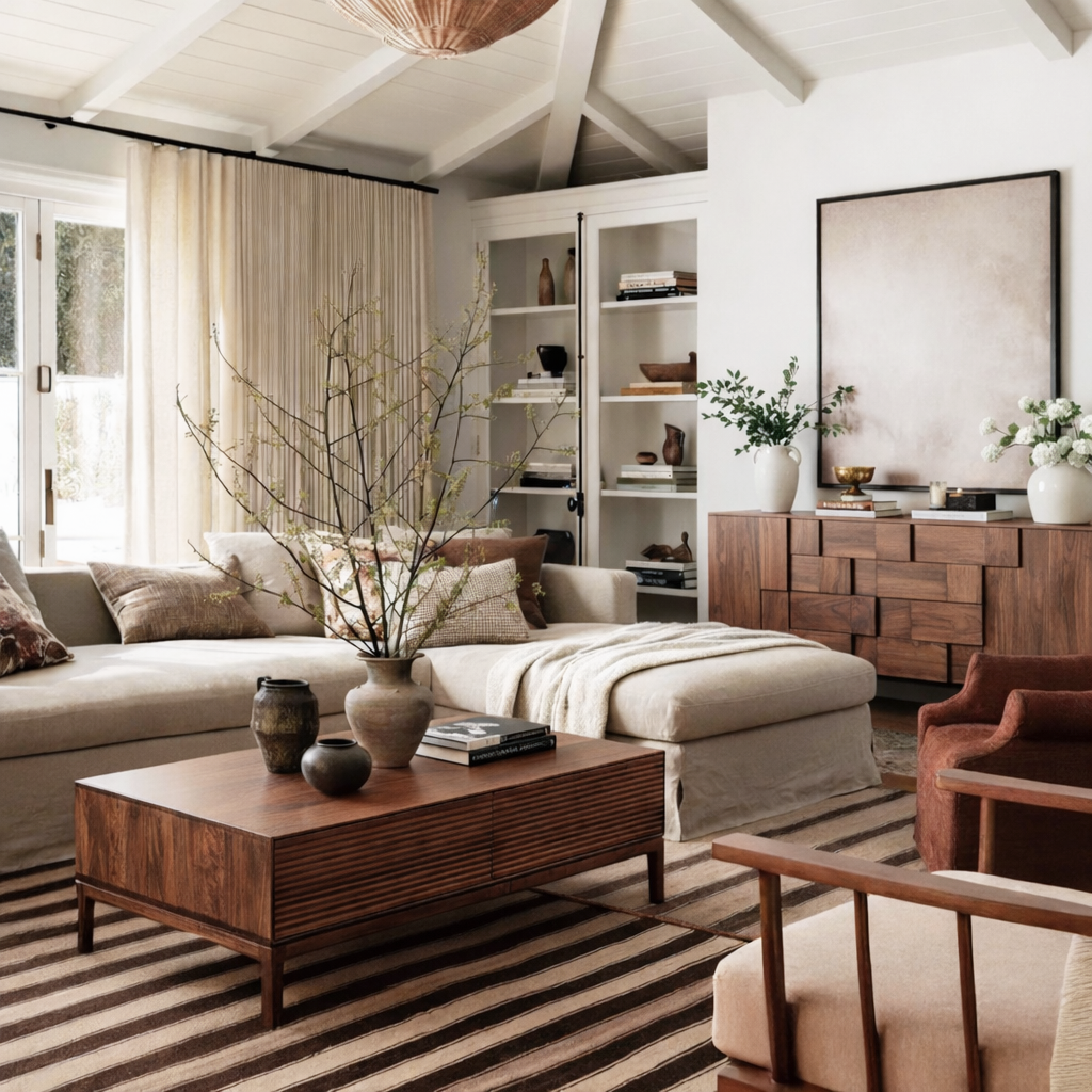 Modern Wooden Coffee Table With Fluted Drawer Fronts And Two Storage Drawers For Living Room