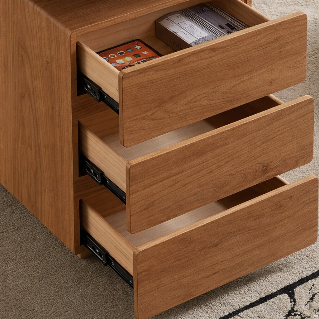 Modern Wooden Desk With Floating Top And Storage Drawers For Home Office