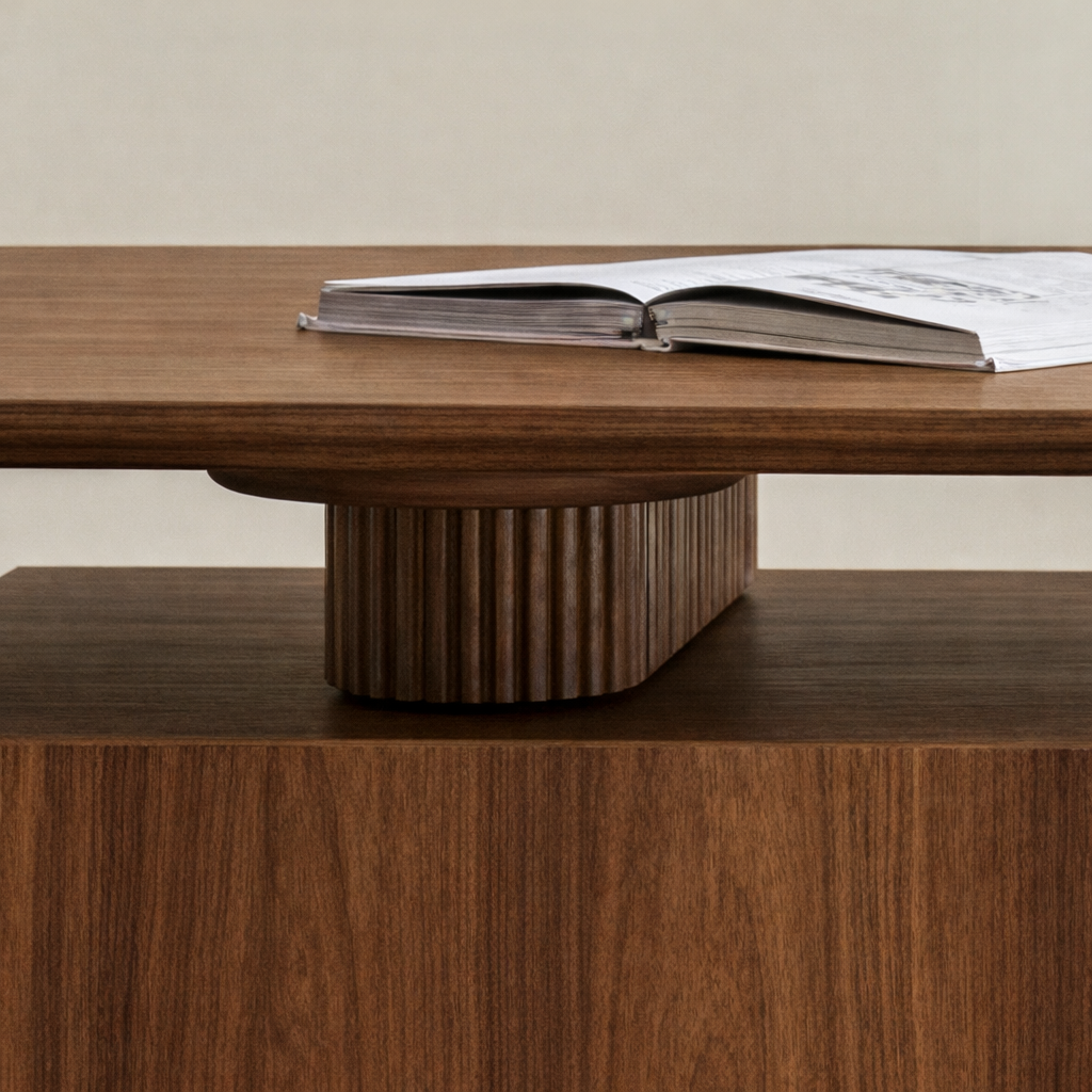 Modern Wooden Desk With Floating Top And Storage Drawers For Home Office