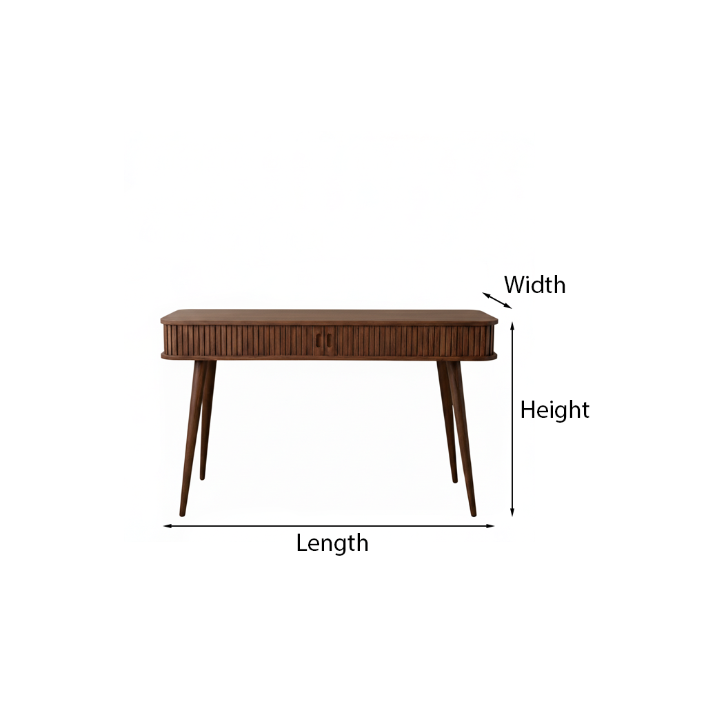 Modern Wooden Desk With Ribbed Front And Storage For Home Office