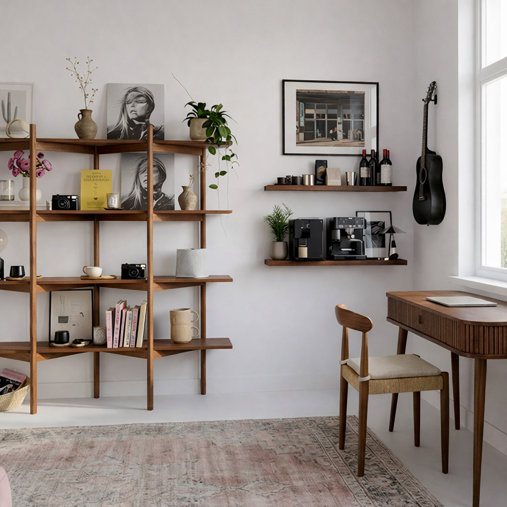 Modern Wooden Open Bookshelf With Asymmetrical Shelves For Office