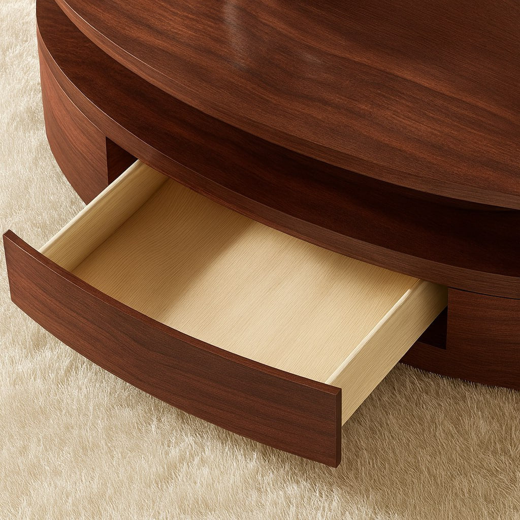 Modern Wooden Oval Coffee Table With Storage Drawers For Living Room