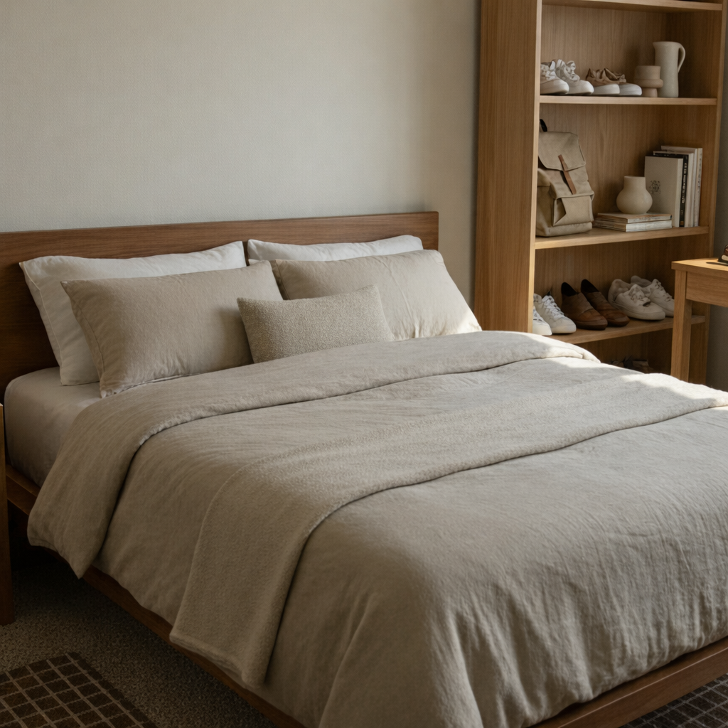 Modern Wooden Platform Bed With Round Ball Legs And Low Profile Frame For Bedroom