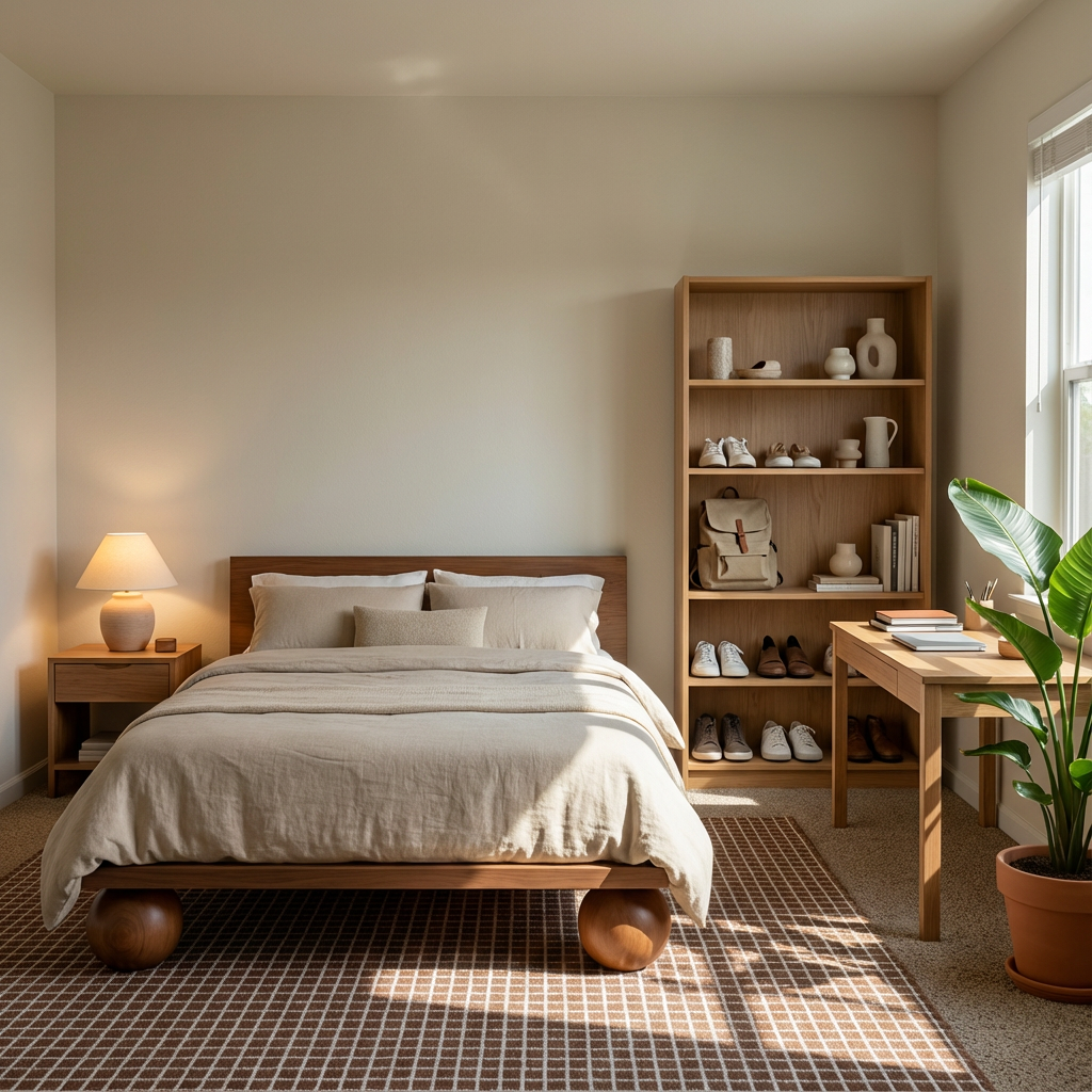 Modern Wooden Platform Bed With Round Ball Legs And Low Profile Frame For Bedroom