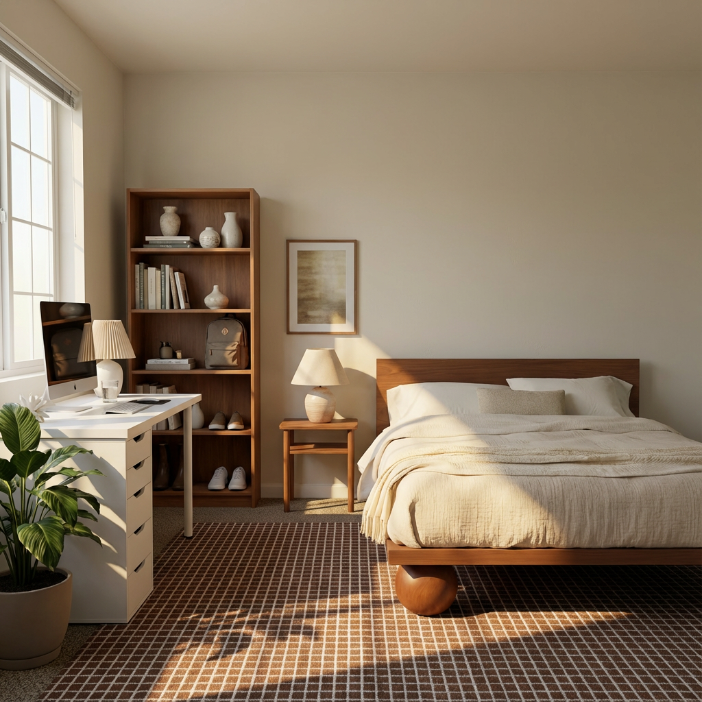 Modern Wooden Platform Bed With Round Ball Legs And Low Profile Frame For Bedroom