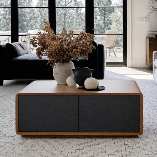 Modern Wooden Rectangular Coffee Table With Storage Drawers For Living Room