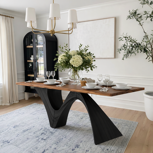Modern Wooden Rectangular Dining Table With Pedestal Legs For Dining Room