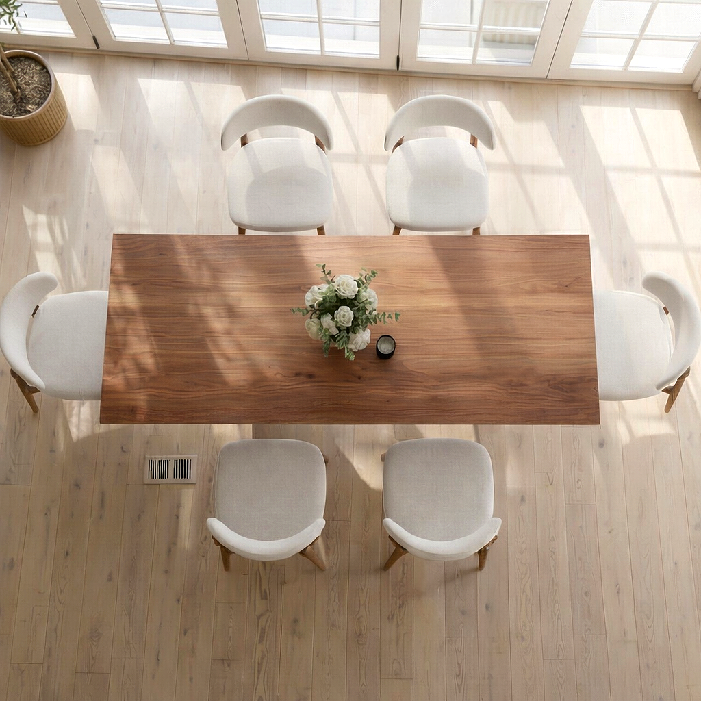 Modern Wooden Rectangular Dining Table With Pedestal Legs For Dining Room