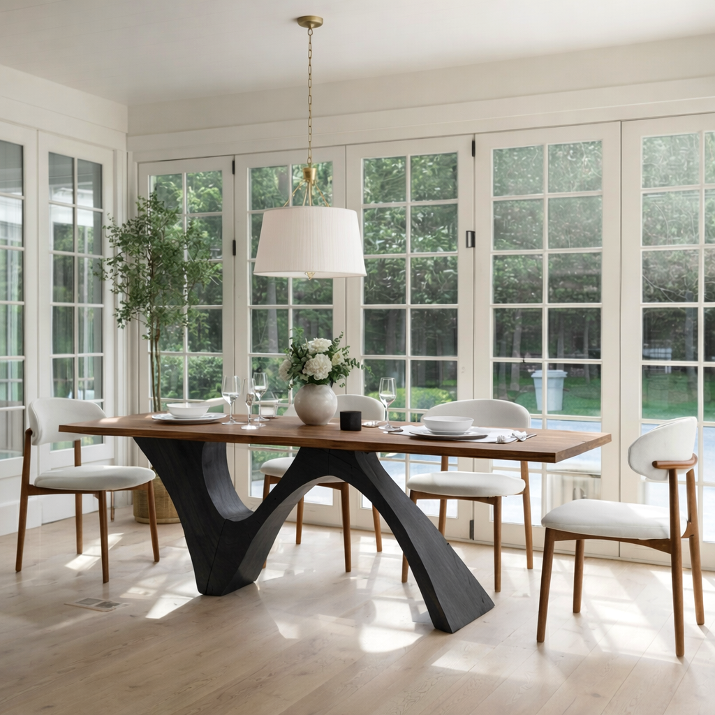 Modern Wooden Rectangular Dining Table With Pedestal Legs For Dining Room