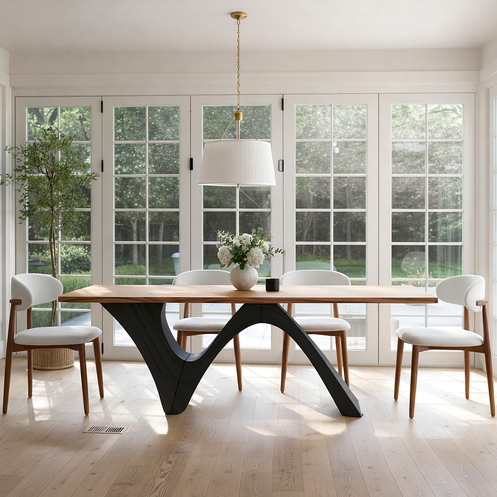 Modern Wooden Rectangular Dining Table With Pedestal Legs For Dining Room