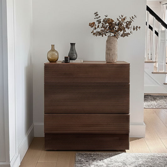 Modern Wooden Ribbed Drawer Dresser Cabinet For Bedroom